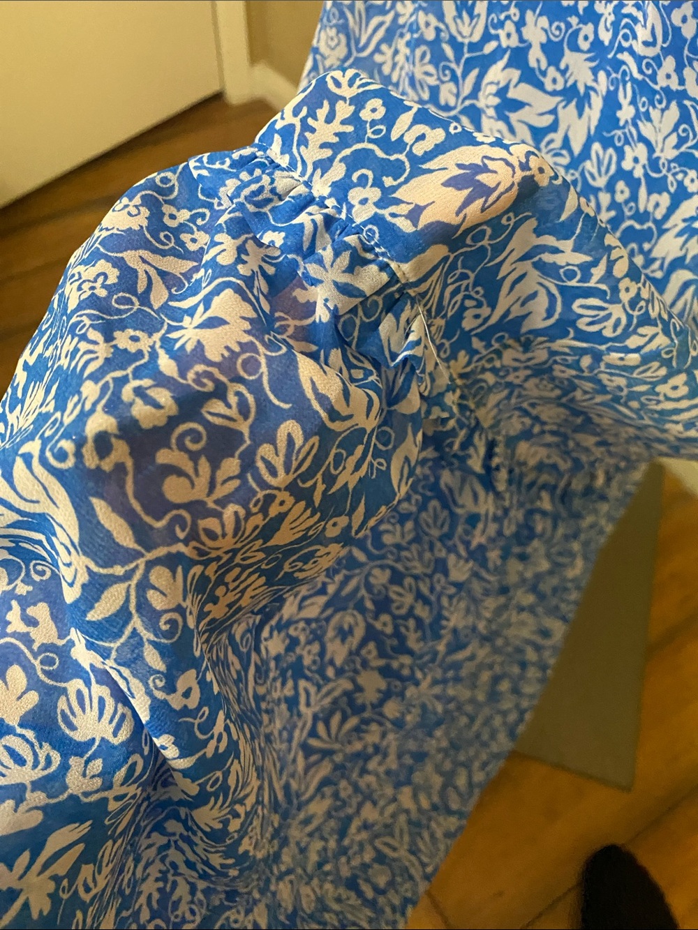 Avec Les Filles Blue and White Floral tiered full flowy skirt Maxi Dress 6 - Picture 10 of 12
